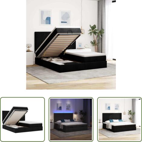 Estructura de cama -  Estructura de cama otomana con colchones tela negra 200x200cm