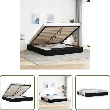 Estructura de cama -  Estructura de cama otomana sin colchón tela negra 160x200 cm