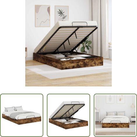 Estructura de cama -  Estructura de Cama Ottoman Roble Ahumado 193 x 135 x 25 cm