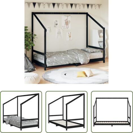 Estructura de cama -  Estructura de cama para niños madera de pino negro 90x190 cm