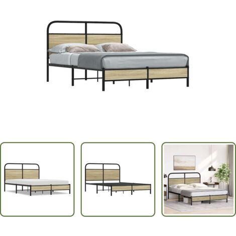 Estructura de cama -  Estructura de cama sin colchón 140x200 cm madera roble Sonoma