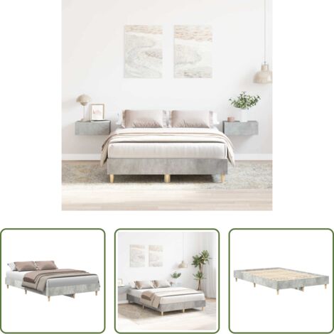 Estructura de cama -  Estructura de cama sin colchón gris hormigón 135x190 cm madera