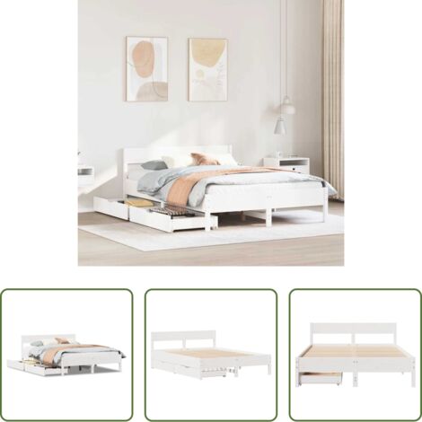 Estructura de cama -  Estructura de cama sin colchón madera de pino blanca 150x200 cm