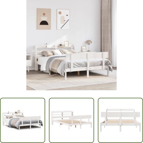 Estructura de cama -  Estructura de cama sin colchón madera de pino blanca 150x200 cm