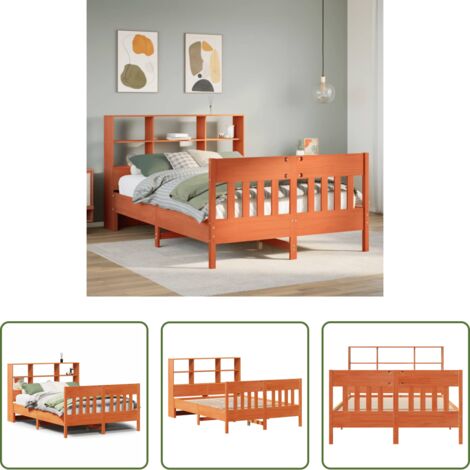 Estructura de cama -  Estructura de cama sin colchón madera maciza marrón 135x190 cm