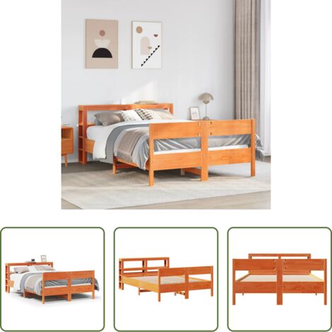 Estructura de cama -  Estructura de cama sin colchón madera maciza marrón 135x190 cm