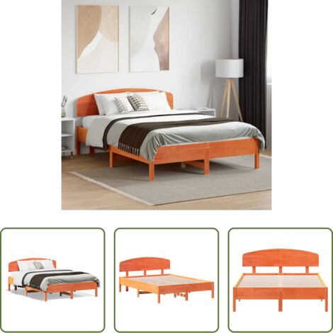 Estructura de cama -  Estructura de cama sin colchón madera maciza marrón 135x190 cm