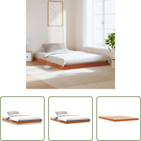 Estructura de cama -  Estructura de cama sin colchón madera maciza marrón 135x190 cm
