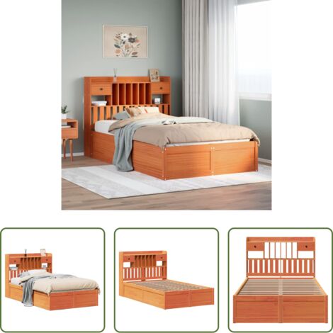 Estructura de cama -  Estructura de cama sin colchón madera maciza marrón 135x190 cm