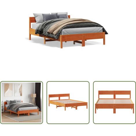 Estructura de cama -  Estructura de cama sin colchón madera maciza marrón 135x190 cm
