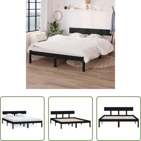 Estructura de cama -  Estructura de cama sin colchón madera maciza negro 140x200 cm