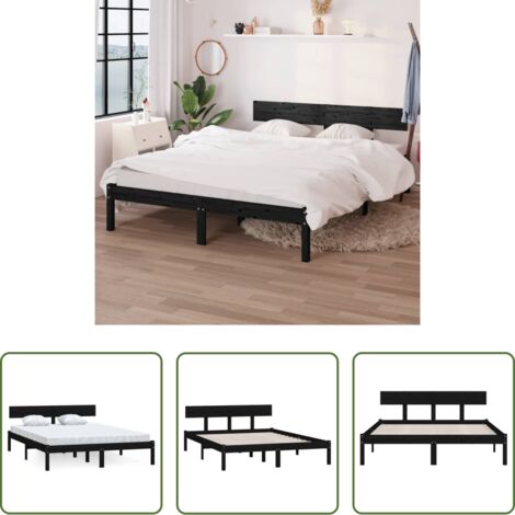 Estructura de cama -  Estructura de cama sin colchón madera maciza negro 160x200 cm