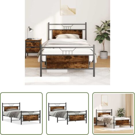Estructura de cama -  Estructura de cama sin colchón madera roble ahumado 100x190 cm