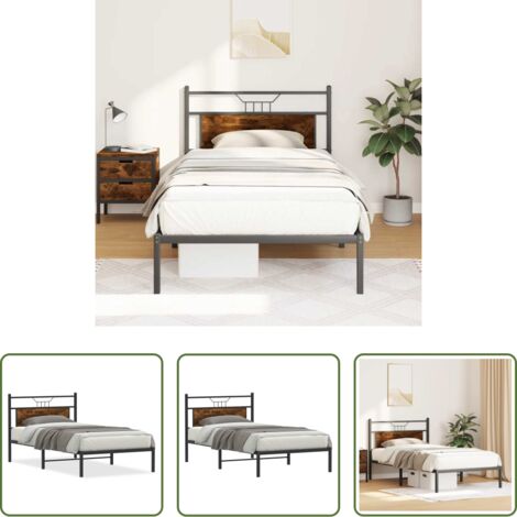 Estructura de cama -  Estructura de cama sin colchón madera roble ahumado 100x190 cm