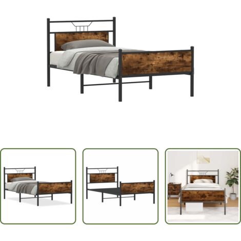 Estructura de cama -  Estructura de cama sin colchón madera roble ahumado 100x190 cm