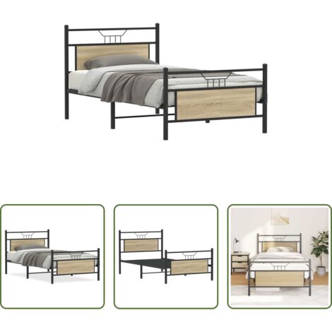 Estructura de cama -  Estructura de cama sin colchón madera roble Sonoma 100x190 cm