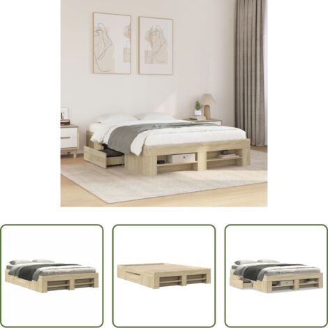 Estructura de cama -  Estructura de cama sin colchón madera roble Sonoma 120x200 cm