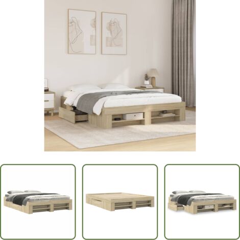 Estructura de cama -  Estructura de cama sin colchón madera roble Sonoma 150x200 cm