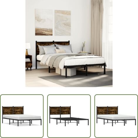 Estructura de cama -  Estructura de cama sin colchón metal roble ahumado 120x200 cm