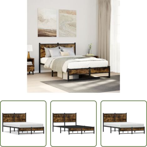 Estructura de cama -  Estructura de cama sin colchón metal roble ahumado 120x200 cm