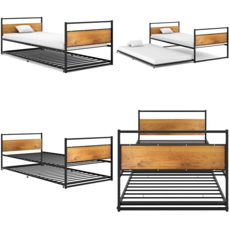 Estructura de cama extraíble sin colchón metal negro 90x200 cm - Estructura de cama - Cama sin colchón