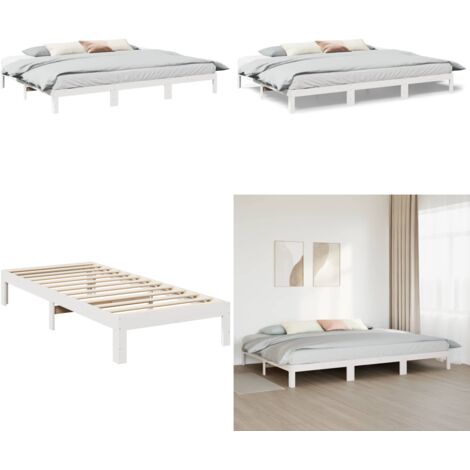 Estructura de cama familiar sin colchón blanco 240x200 cm - Estructura de cama - Cama de madera