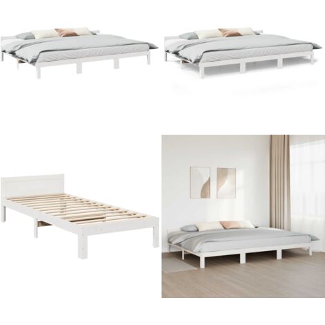 Estructura de cama familiar sin colchón blanco 240x200 cm - Estructura de cama - Cama de madera