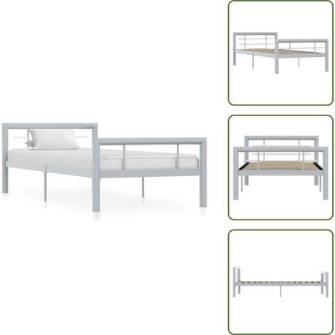 Estructura de cama gris y blanco - vidaXL Estructura de cama sin colchón metal gris y blanco 90x200 cm - Cama de 90x200 cm