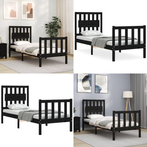 Estructura de cama individual con cabecero madera maciza negro - Estructura de cama - Cama individual