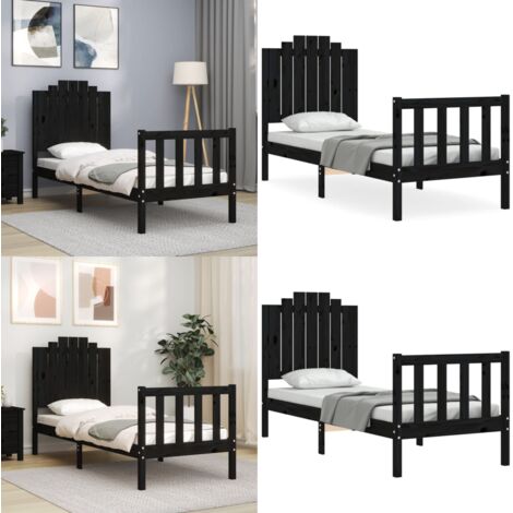 Estructura de cama individual con cabecero madera maciza negro - Estructura de cama - Cama individual