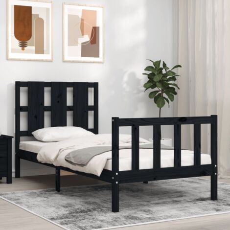 Estructura de cama individual con cabecero madera maciza negro vidaXL