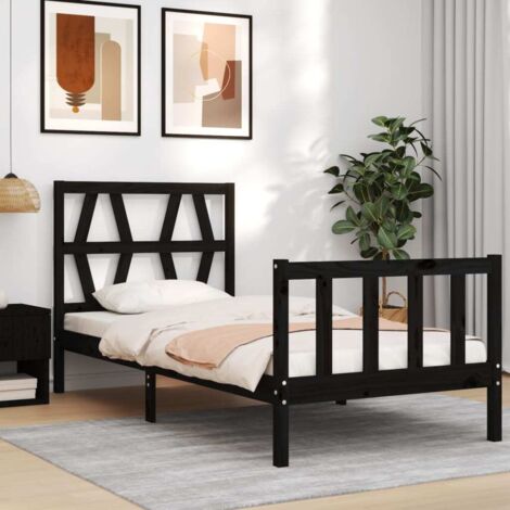 Estructura de cama individual con cabecero madera maciza negro vidaXL
