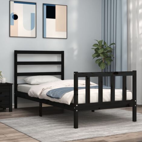 Estructura de cama individual con cabecero madera maciza negro vidaXL