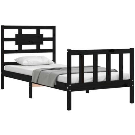 Estructura de cama individual con cabecero madera maciza negro vidaXL