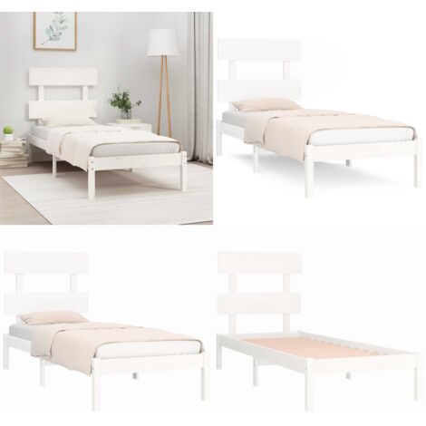 Estructura de cama individual madera maciza blanco 90x190 cm - Estructura de cama - Madera de pino