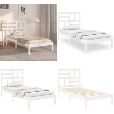 Estructura de cama individual madera maciza blanco 90x190 cm - Estructura de cama - Madera maciza