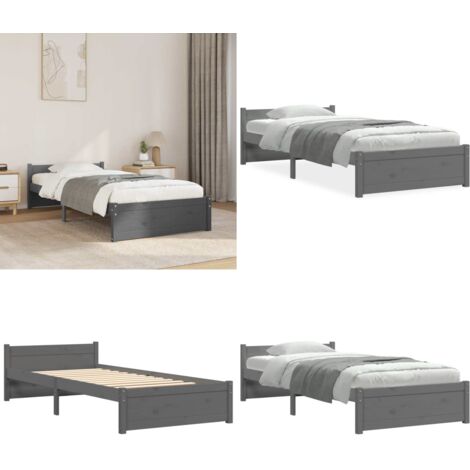 Estructura de cama individual sin colchón madera gris 75x190 cm - Estructura de cama - Cama de madera