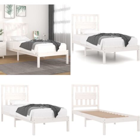 Estructura de cama individual sin colchón madera maciza blanco - Estructura de cama - Somier de madera
