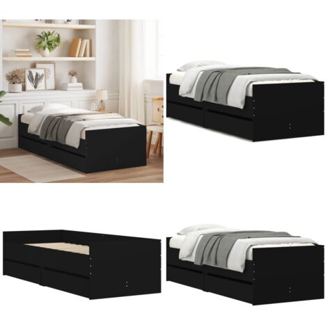 Estructura de cama individual sin colchón negro 75x190 cm - Estructura de cama - Cajones de cama