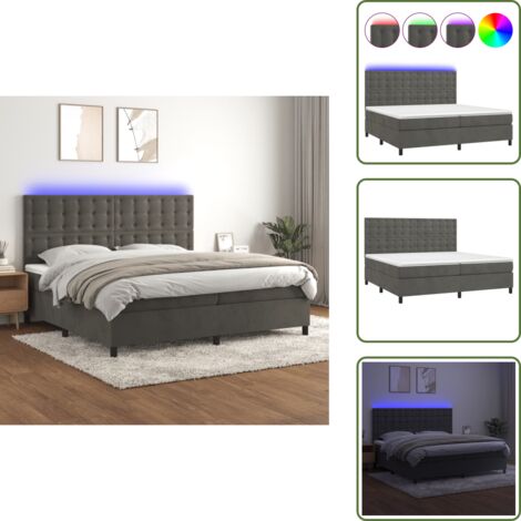 Estructura de cama industrial y Colchón, Cama para adulto,Cama box spring colchón y LED terciopelo gris oscuro 200x200 cm -41242