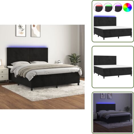 Estructura de cama industrial y Colchón, Cama para adulto,Cama box spring colchón y LED terciopelo negro 180x200 cm -30518