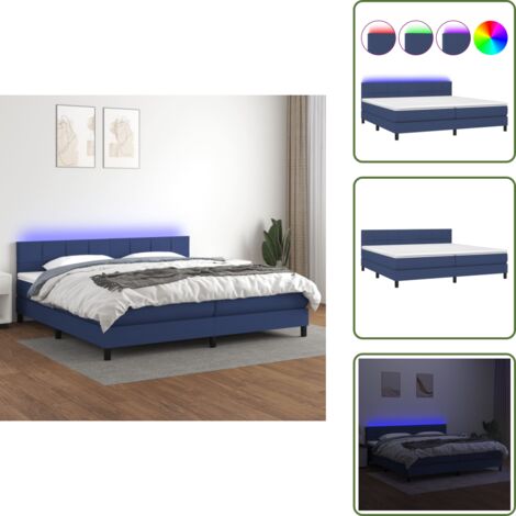 Estructura de cama industrial y Colchón, Cama para adulto,Cama box spring colchón y luces LED tela azul 200x200 cm -21077
