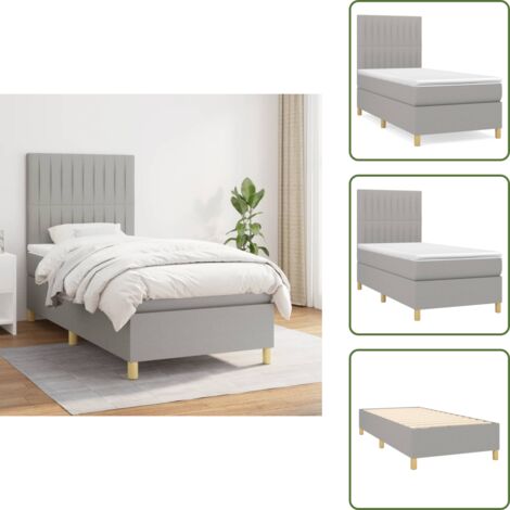 Estructura de cama industrial y Colchón, Cama para adulto,Cama box spring con colchón tela gris claro 90x190 cm -39702