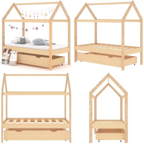 Estructura de cama infantil con cajón madera de pino 70x140 cm - Estructura de cama - Cajón de cama
