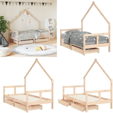 Estructura de cama infantil con cajones madera de pino 80x160cm - Cama de madera - Cama con cajones