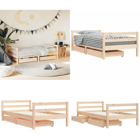 Estructura de cama infantil con cajones madera de pino 80x160cm - Estructura de cama - Cajón de almacenaje