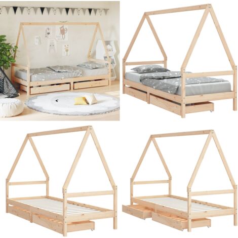 Estructura de cama infantil con cajones madera pino 90x190 cm - Cama de madera - Cama con cajones