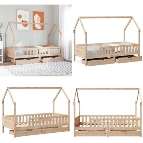 Estructura de cama infantil con cajones madera pino 90x190 cm - Estructura de cama - Cajón bajo la cama