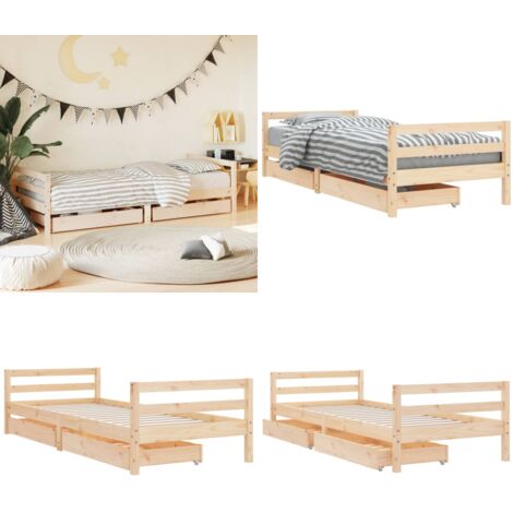 Estructura de cama infantil con cajones madera pino 90x190 cm - Estructura de cama - Cajón de almacenaje