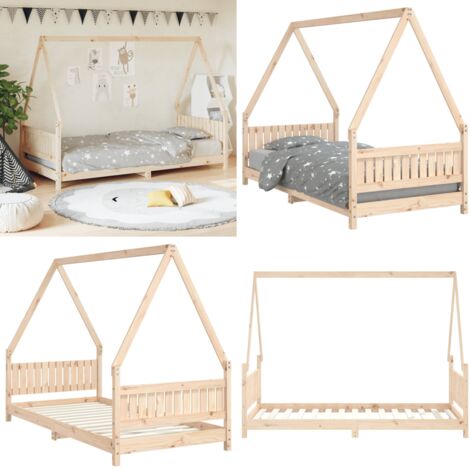 Estructura de cama infantil madera maciza de pino 90x190 cm - Cama de pino - Cama con forma de casa
